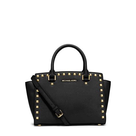 michael kors selma studded black|Selma Medium Studded Leather Satchel .